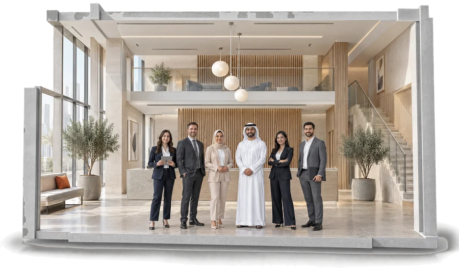 Consultants in a Dubai office lobby